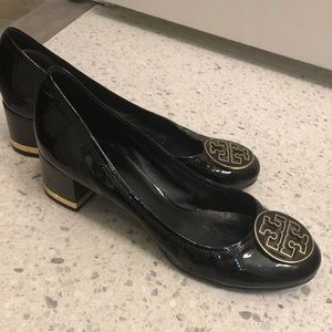 Tory Burch black patent block heel